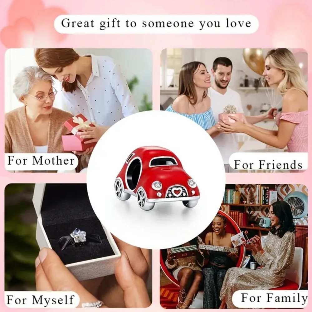 Red Volkswagen Beetle Charm with Red Heart Details - Picture 7 of 8